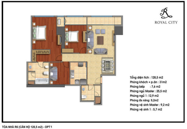 Floor layout of 128.5m2 Apartments