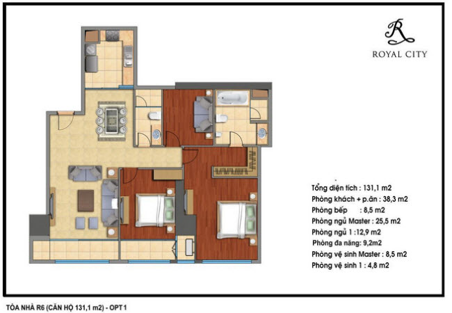 Floor layout of 131.1m2 Apartments