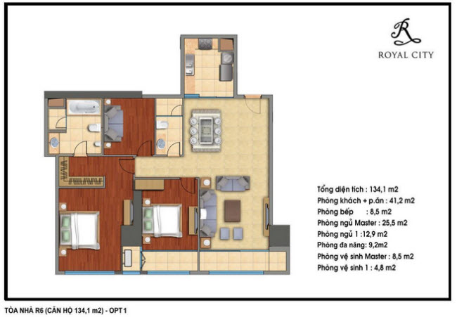 Floor layout of 134.1m2 Apartments